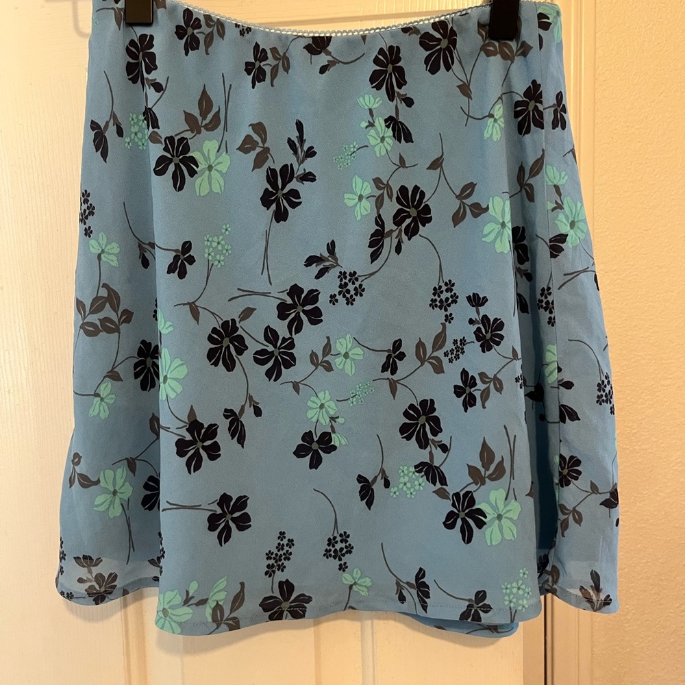 Wild Fable Light Blue A-Line Skirt with Floral Design